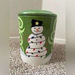 Cookie Jar Keepers Green White Snow Man Cookie Jar With Lights Winter Christmas